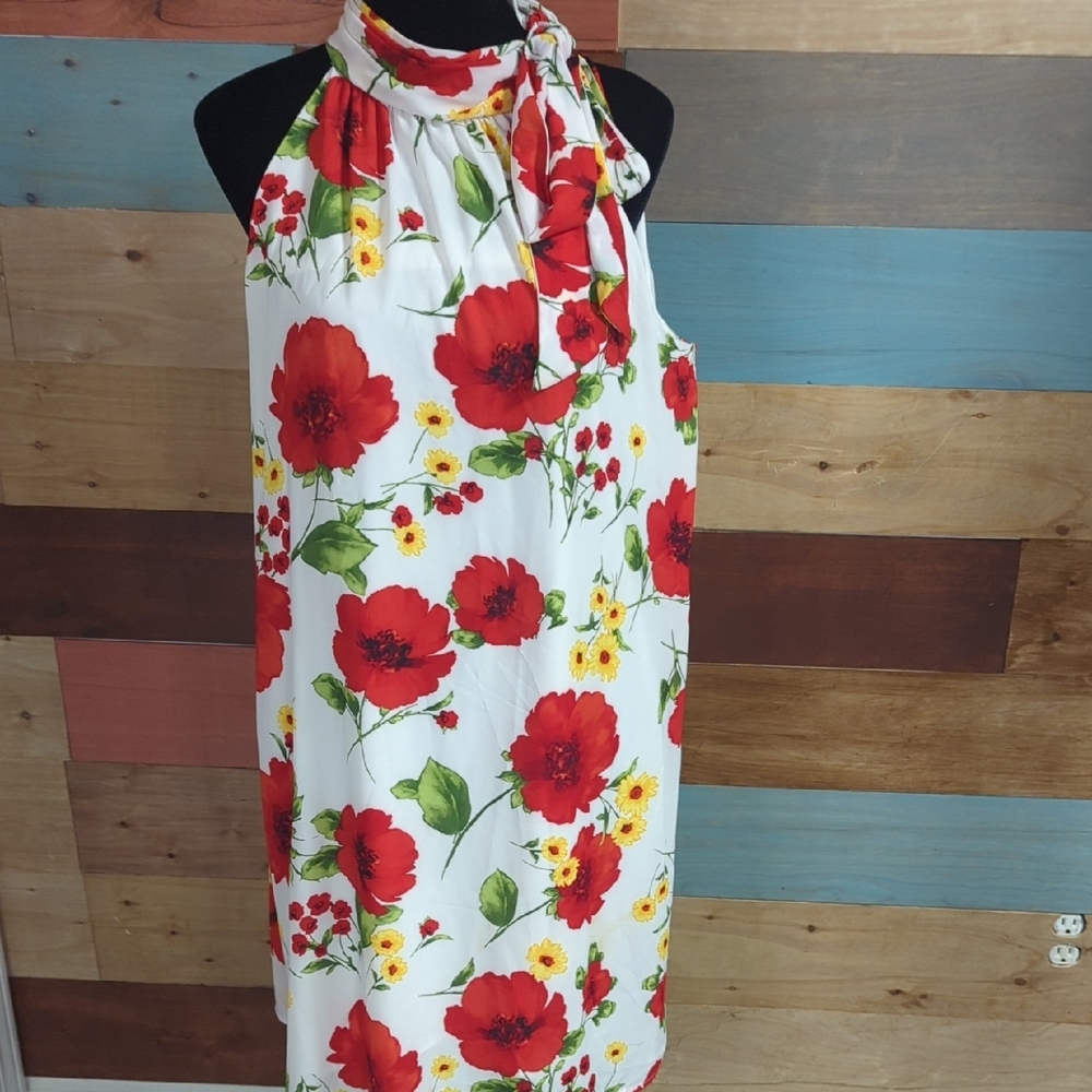 Floral Halter Neck Dress - Red and Yellow